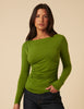 Green Ruched Long Sleeve Jersey Top