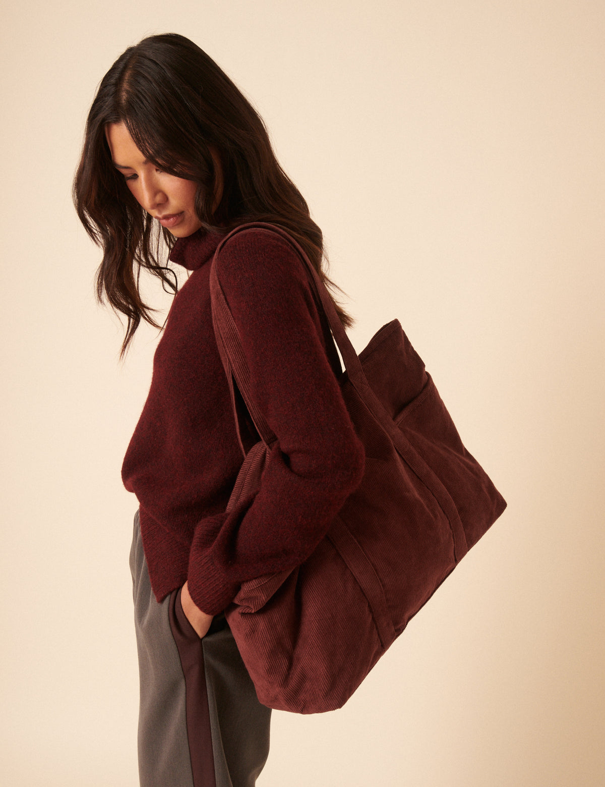 Brown Cord Tote Bag