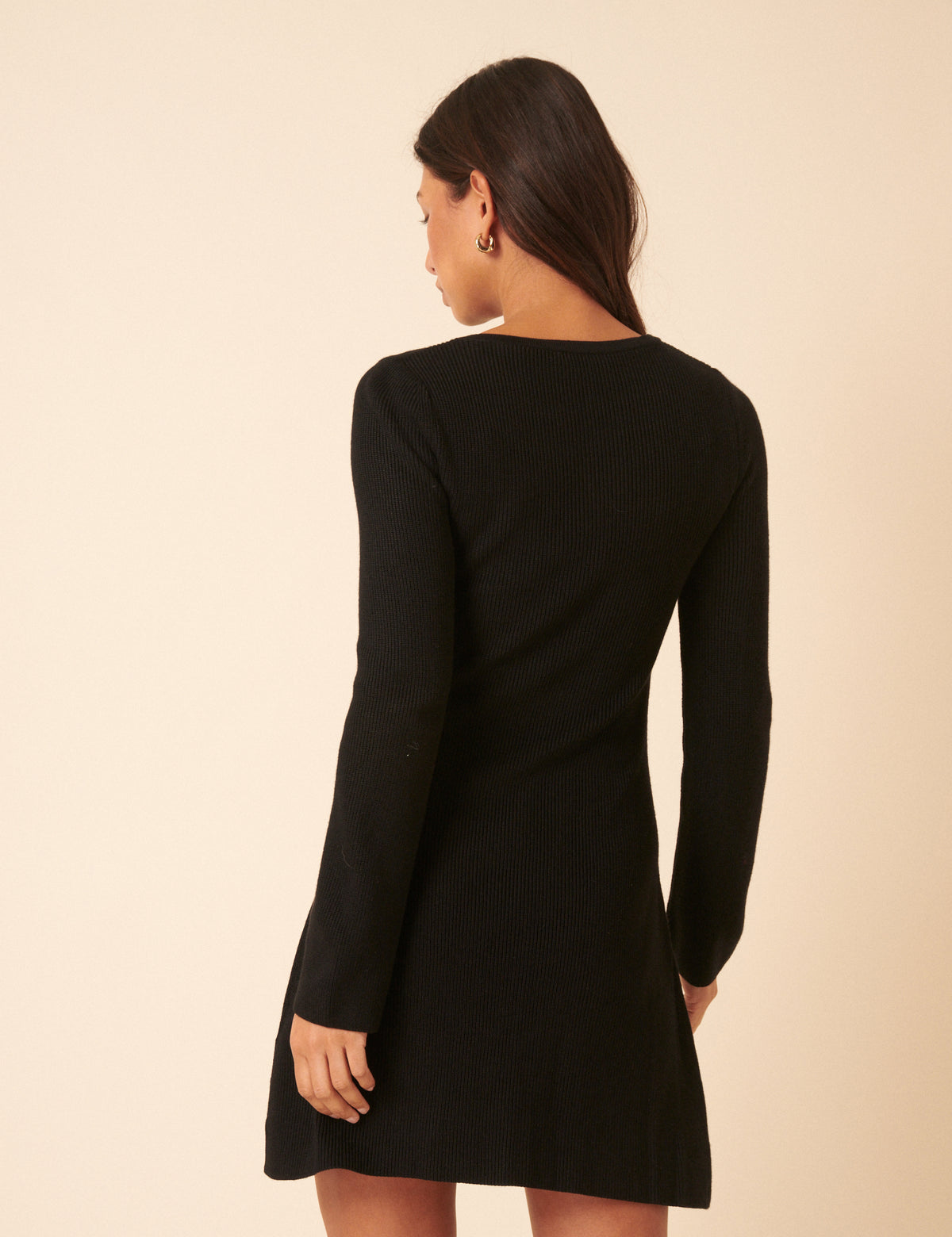 Black Long Sleeve Button Through Knitted Mini Dress