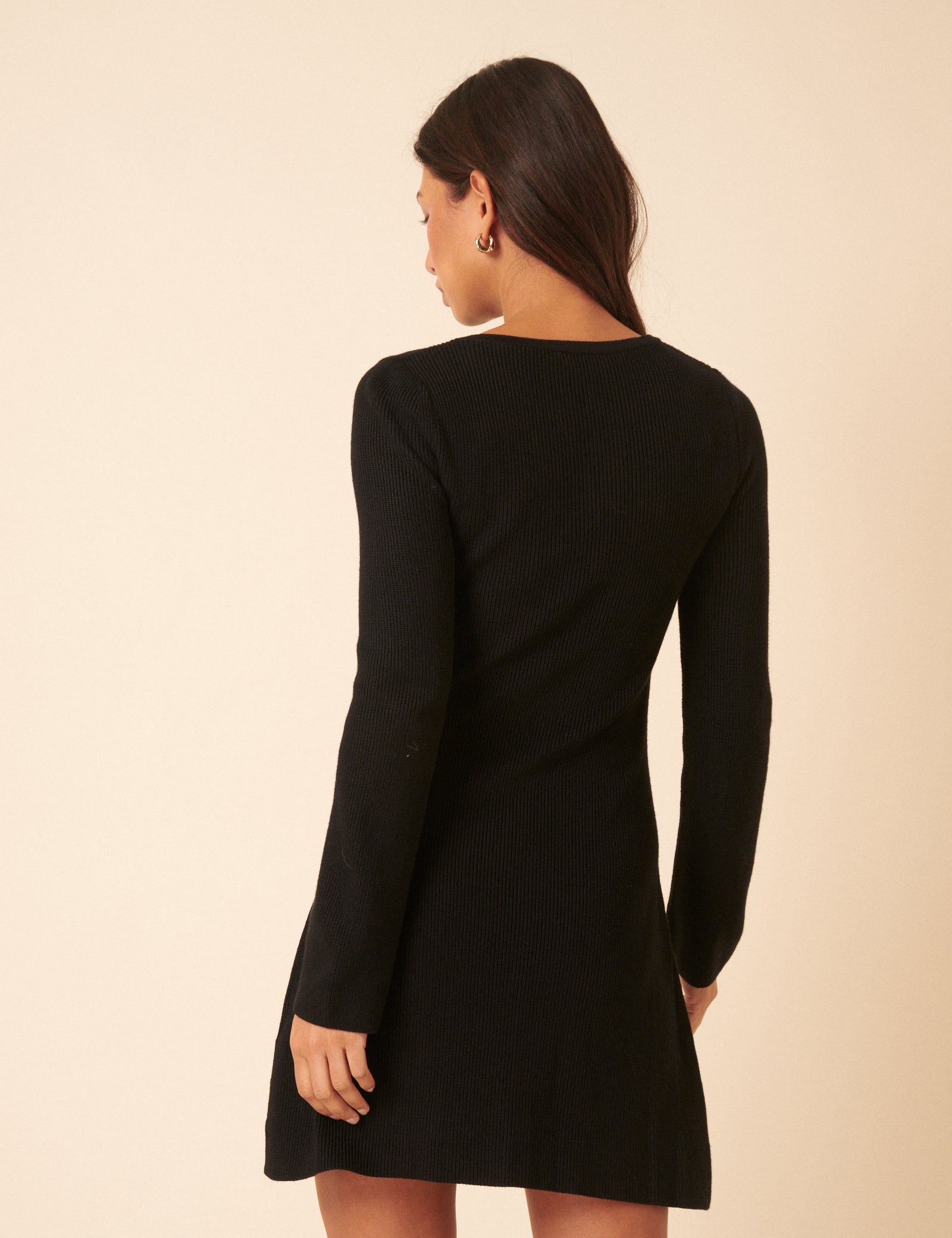 Black Long Sleeve Button Through Knitted Mini Dress