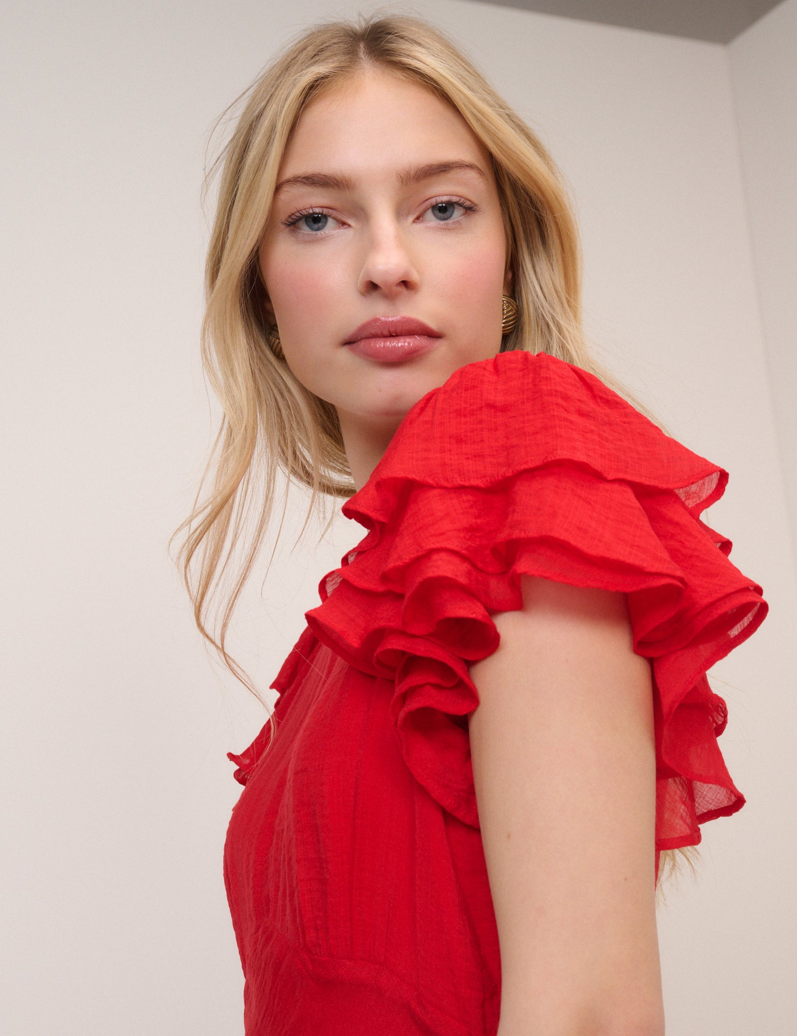 Red Frill Sleeve Lola Midi Dress