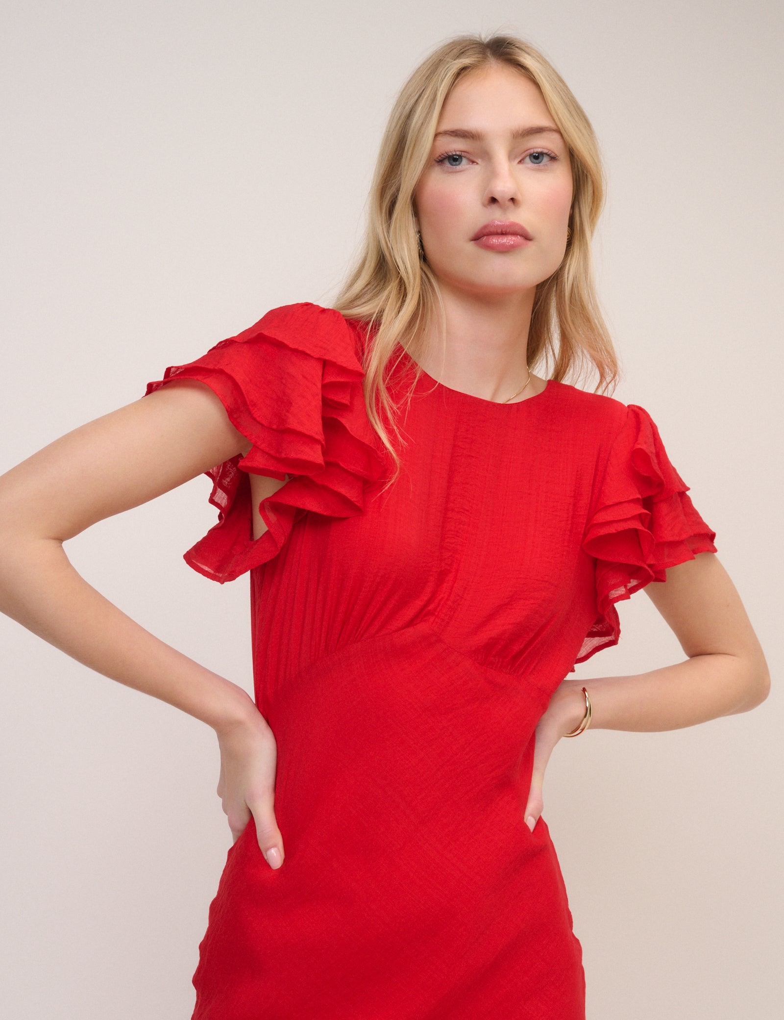 Red Frill Sleeve Lola Midi Dress Red Frill Sleeve Lola Midi Dress