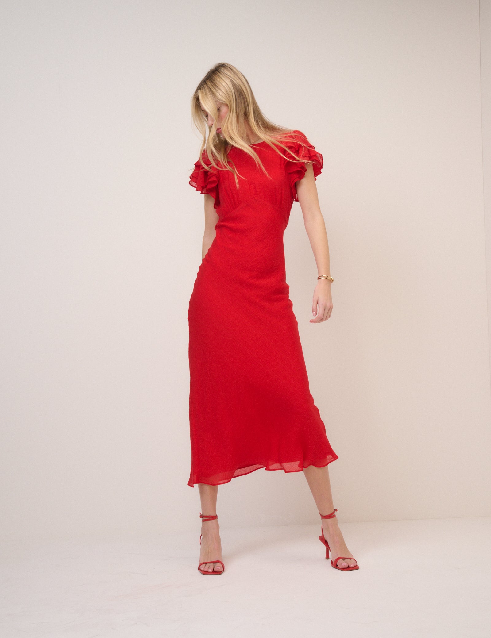 Red Frill Sleeve Lola Midi Dress Red Frill Sleeve Lola Midi Dress