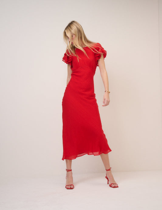 Red Frill Sleeve Lola Midi Dress Red Frill Sleeve Lola Midi Dress