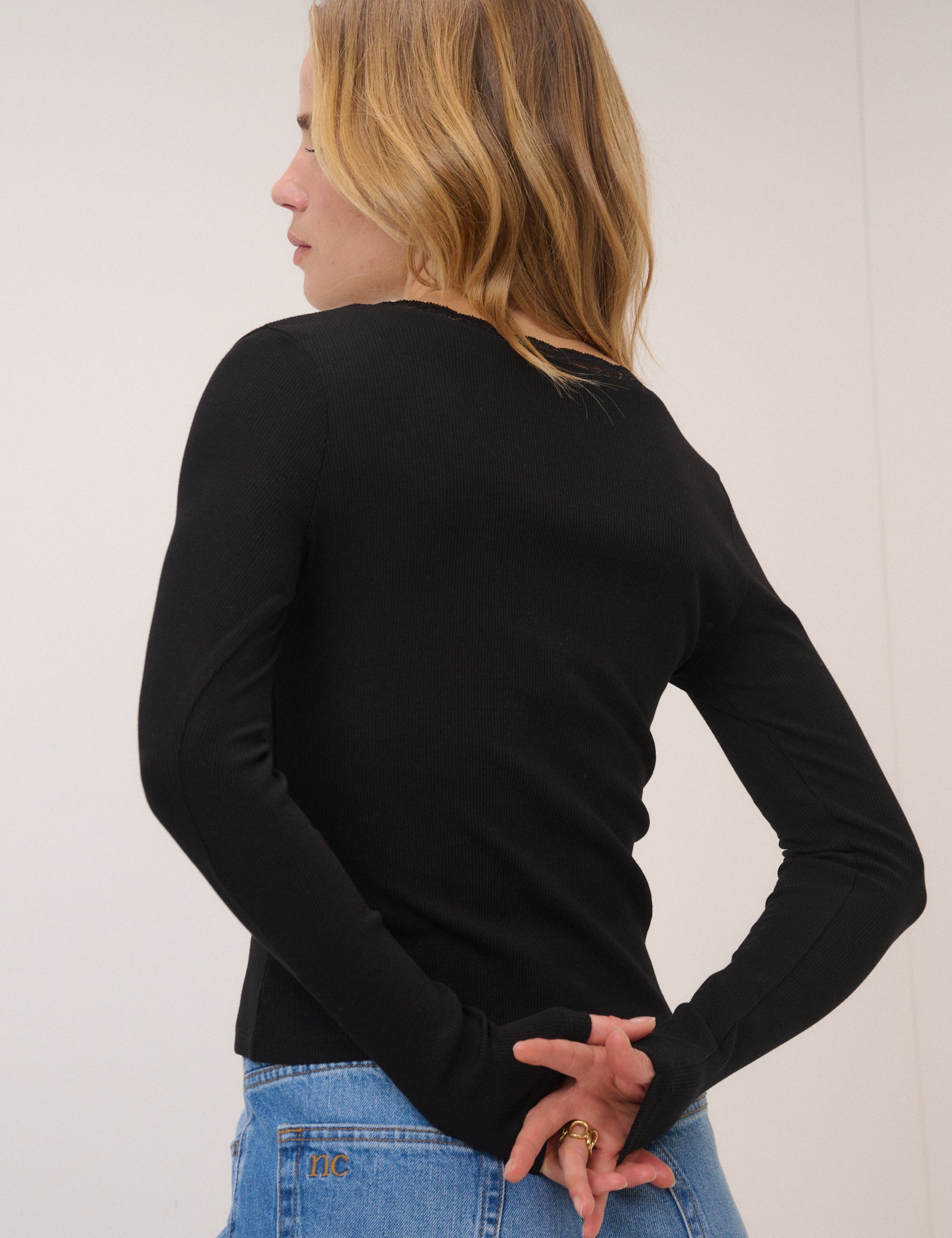 Black Lace Trim Jersey Cardigan