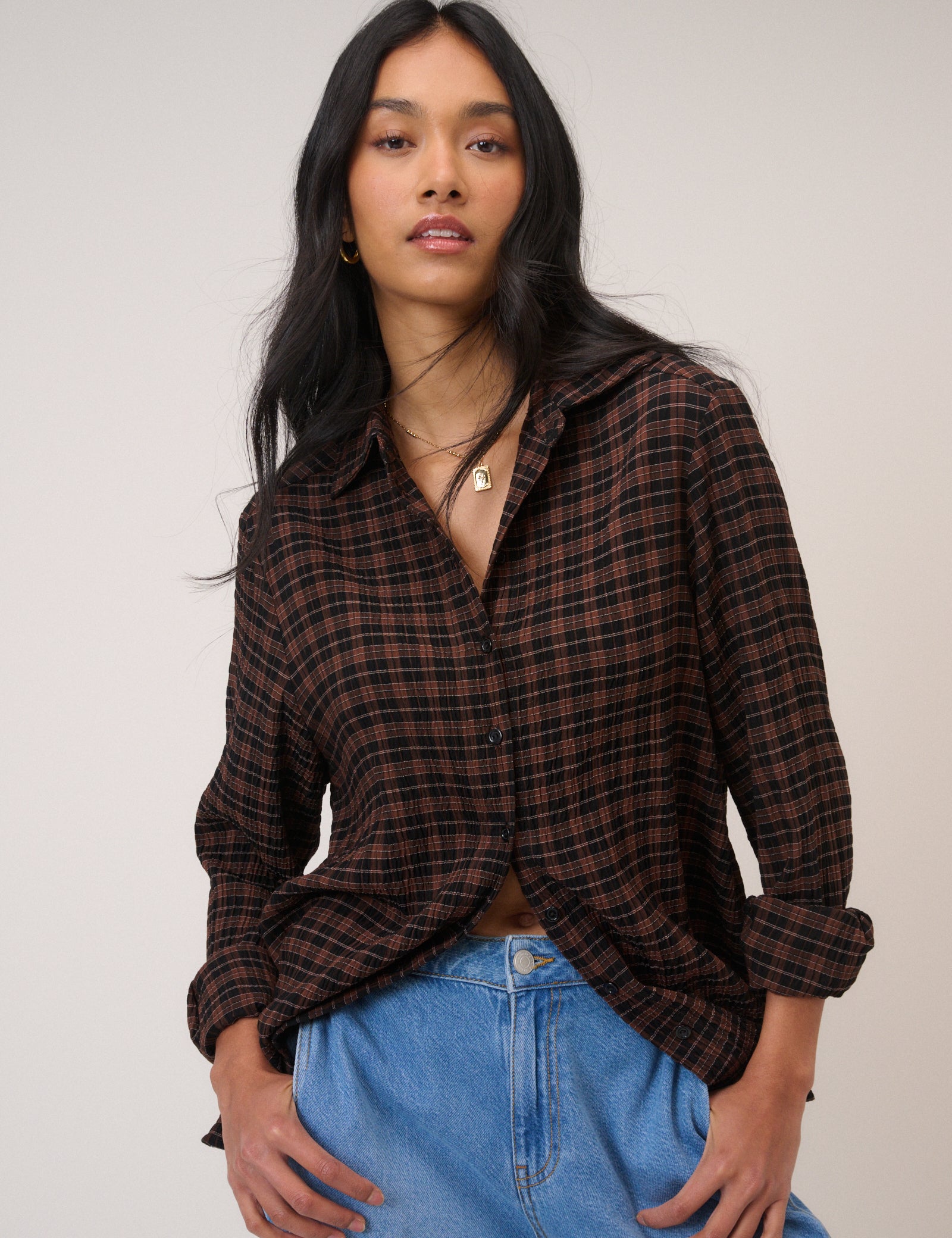 Brown And Black Check Shirt