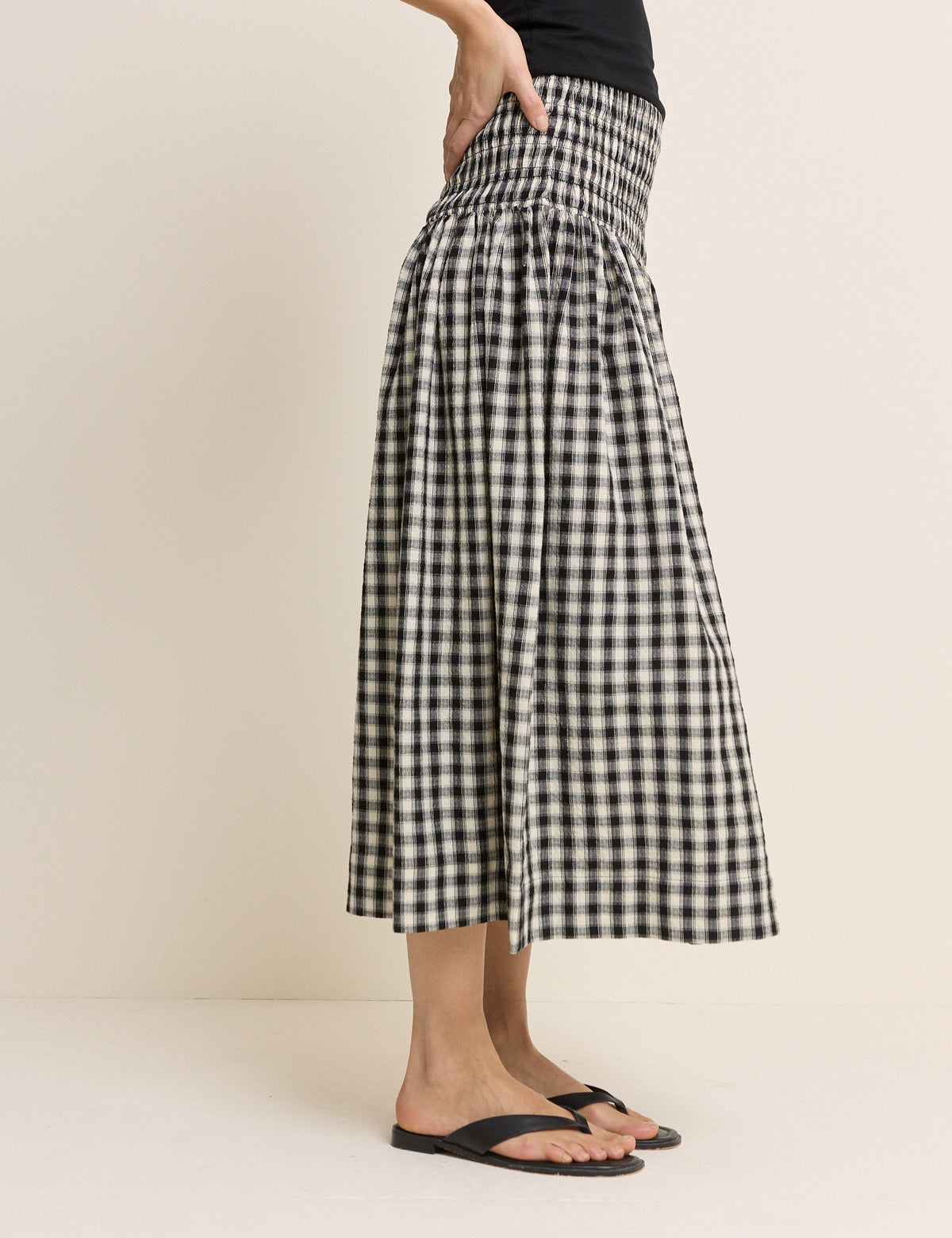 Black Gingham Midi Skirt