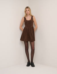 Brown Cord Cora Mini Pinafore Dress
