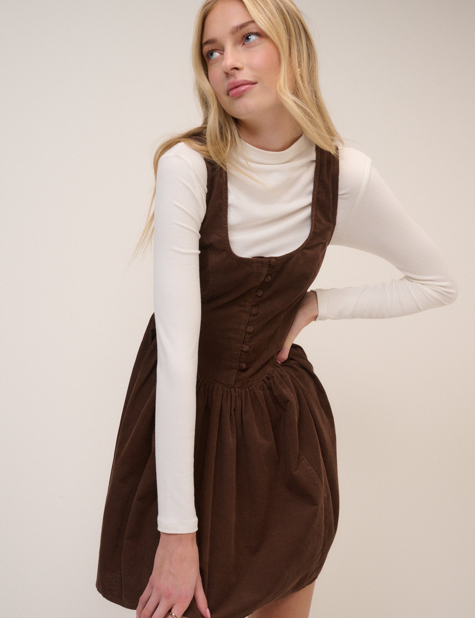 Brown Cord Cora Mini Pinafore Dress