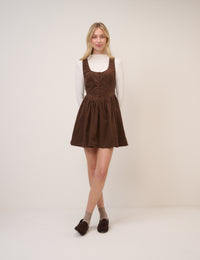 Brown Cord Cora Mini Pinafore Dress