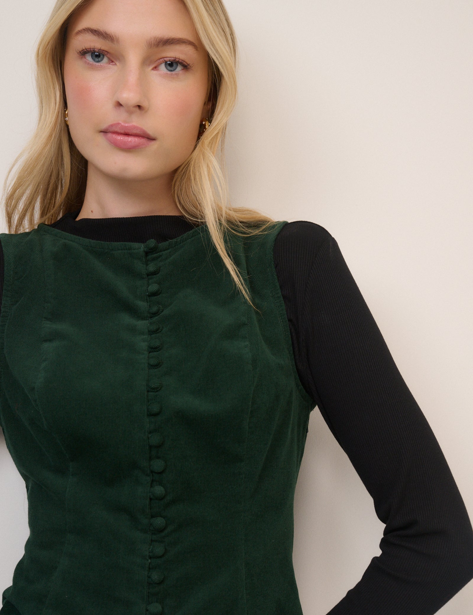 Forest Green Cord Claudia Mini Pinafore Dress