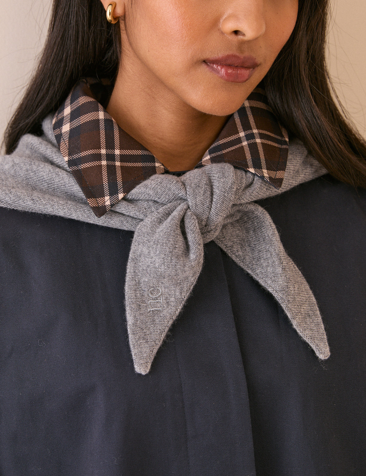 Grey Wool-Blend Triangle Scarf