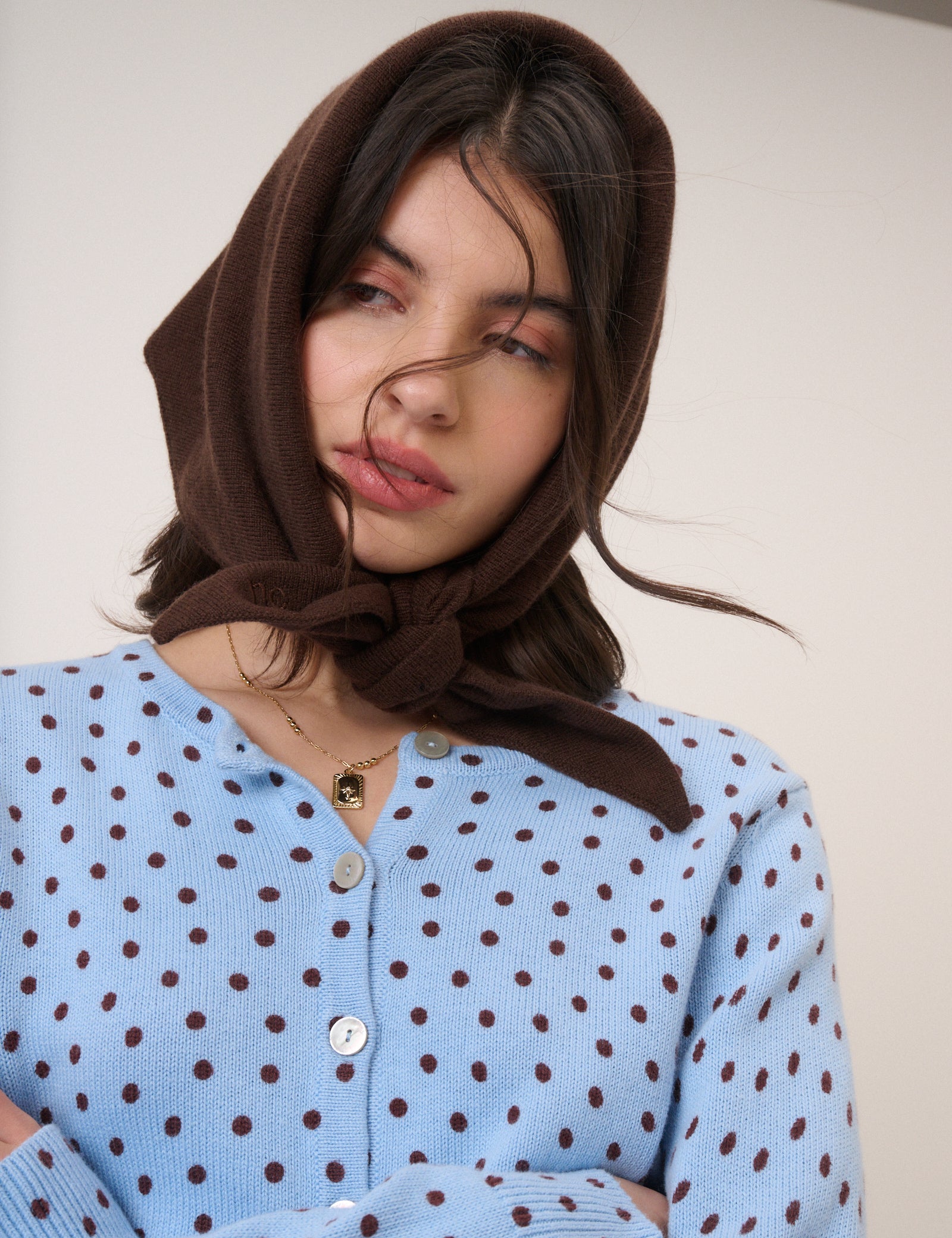 Brown Wool Blend Triangle Scarf