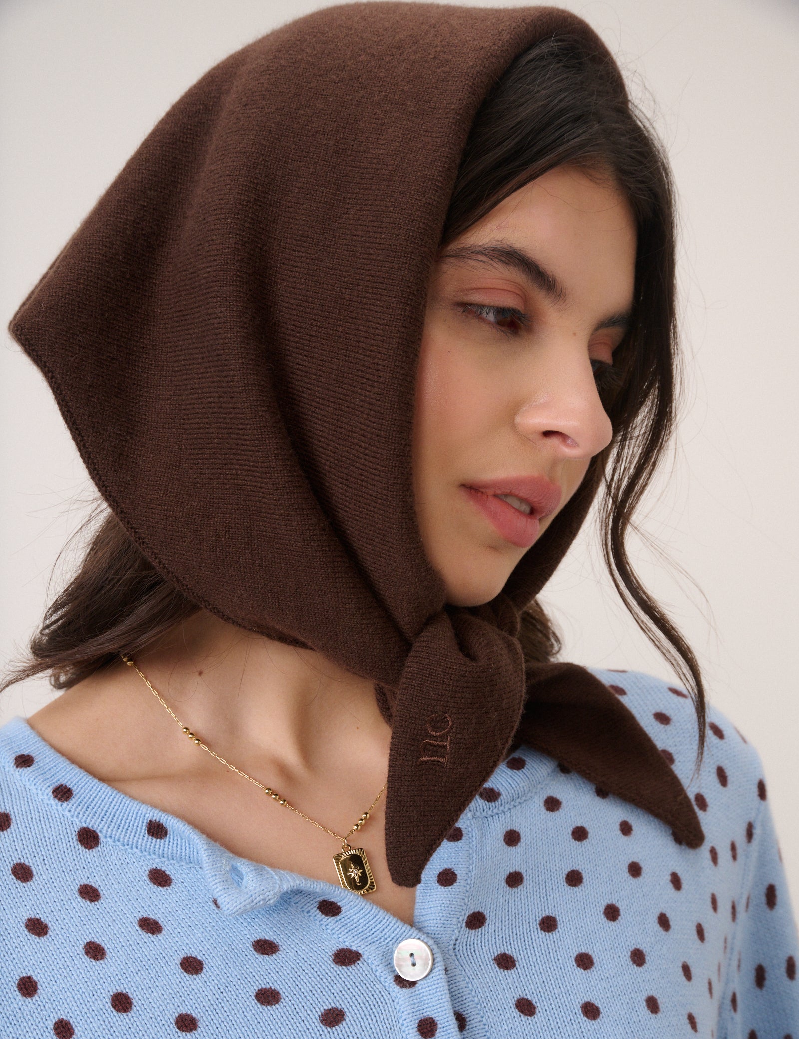 Brown Wool Blend Triangle Scarf