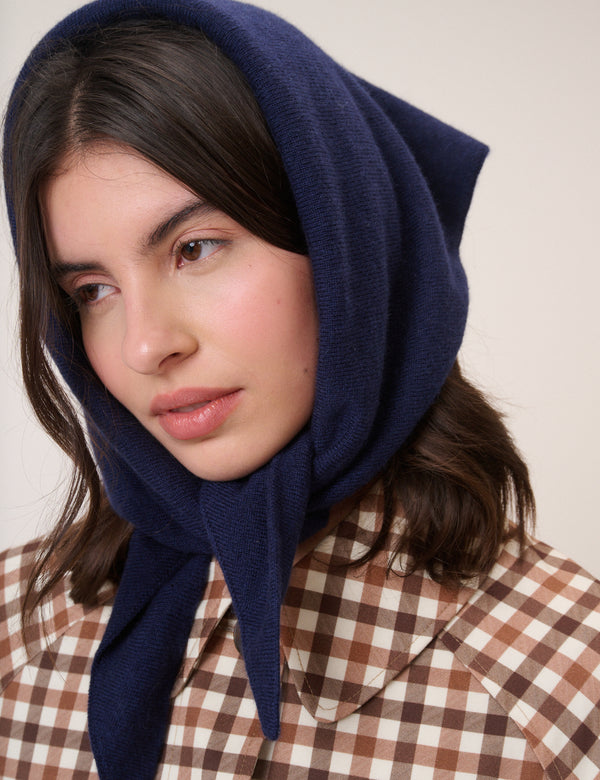 Navy Wool Blend Triangle Scarf