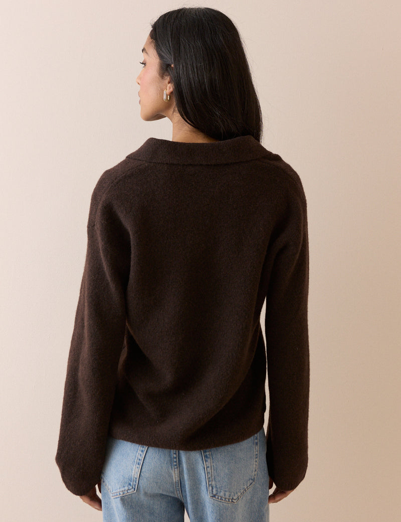Brown V-neck Collared Jumper