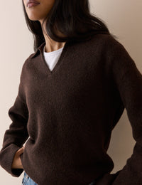 Brown V-neck Collared Jumper