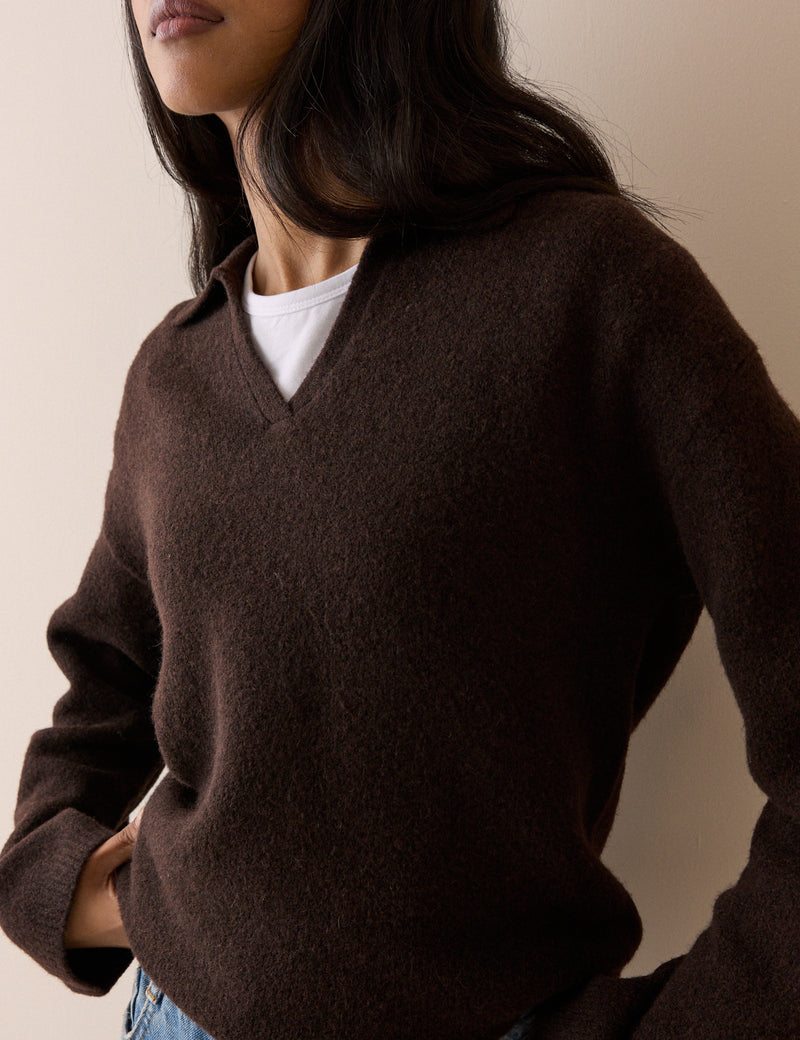 Brown V-neck Collared Jumper