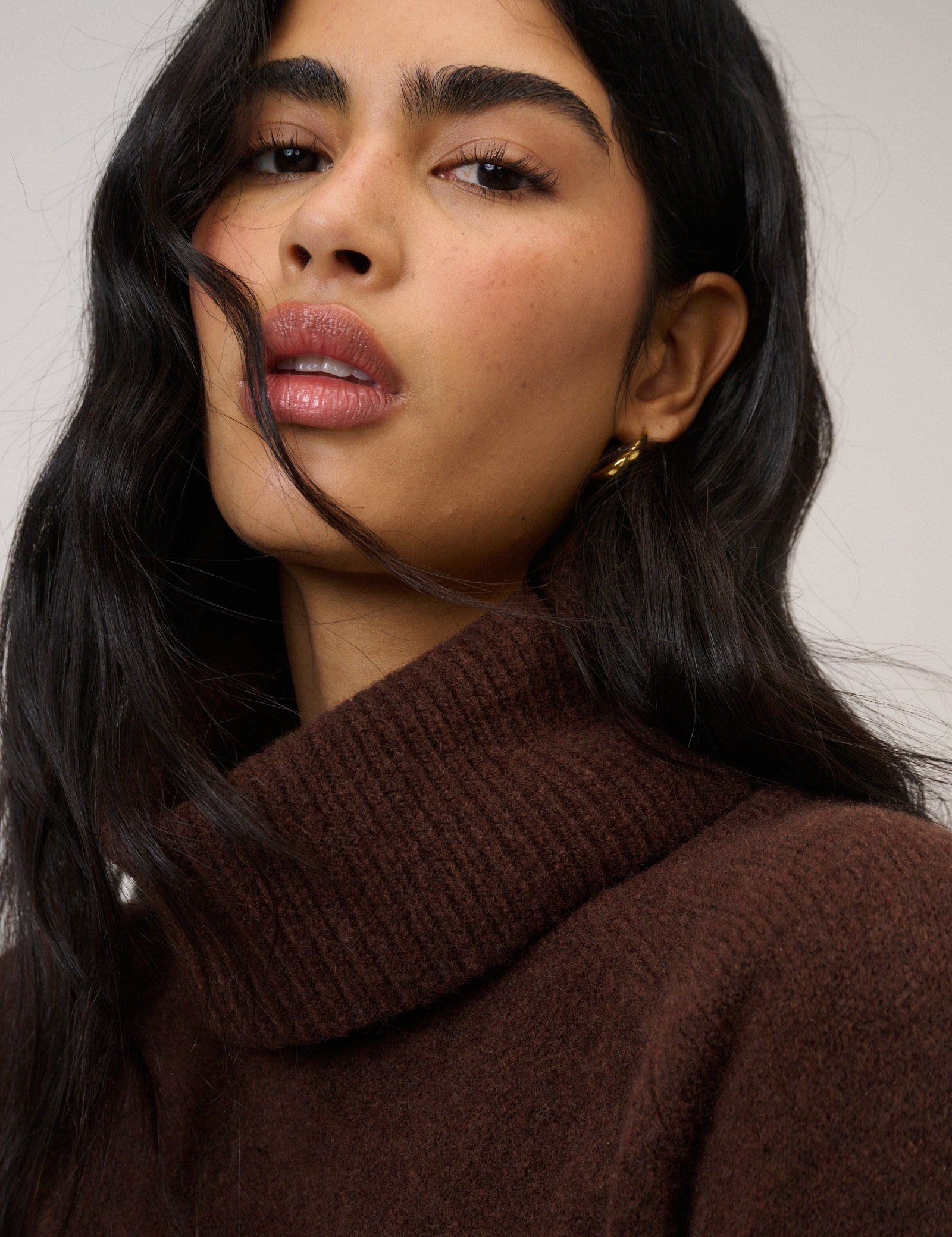 Chocolate Brown Roll Neck Relaxed Fit Jumper