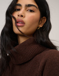 Chocolate Brown Roll Neck Relaxed Fit Jumper