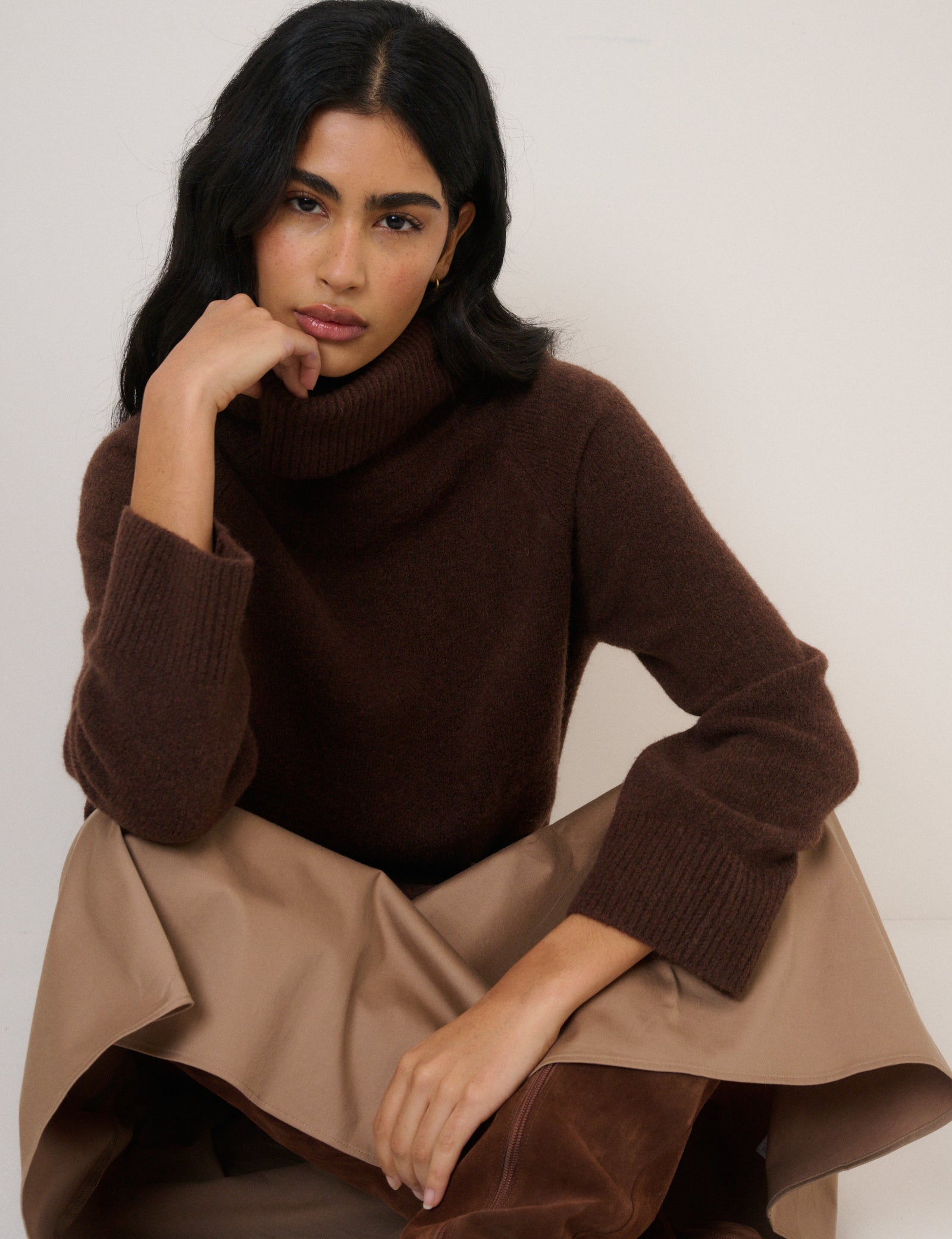 Chocolate Brown Roll Neck Relaxed Fit Jumper