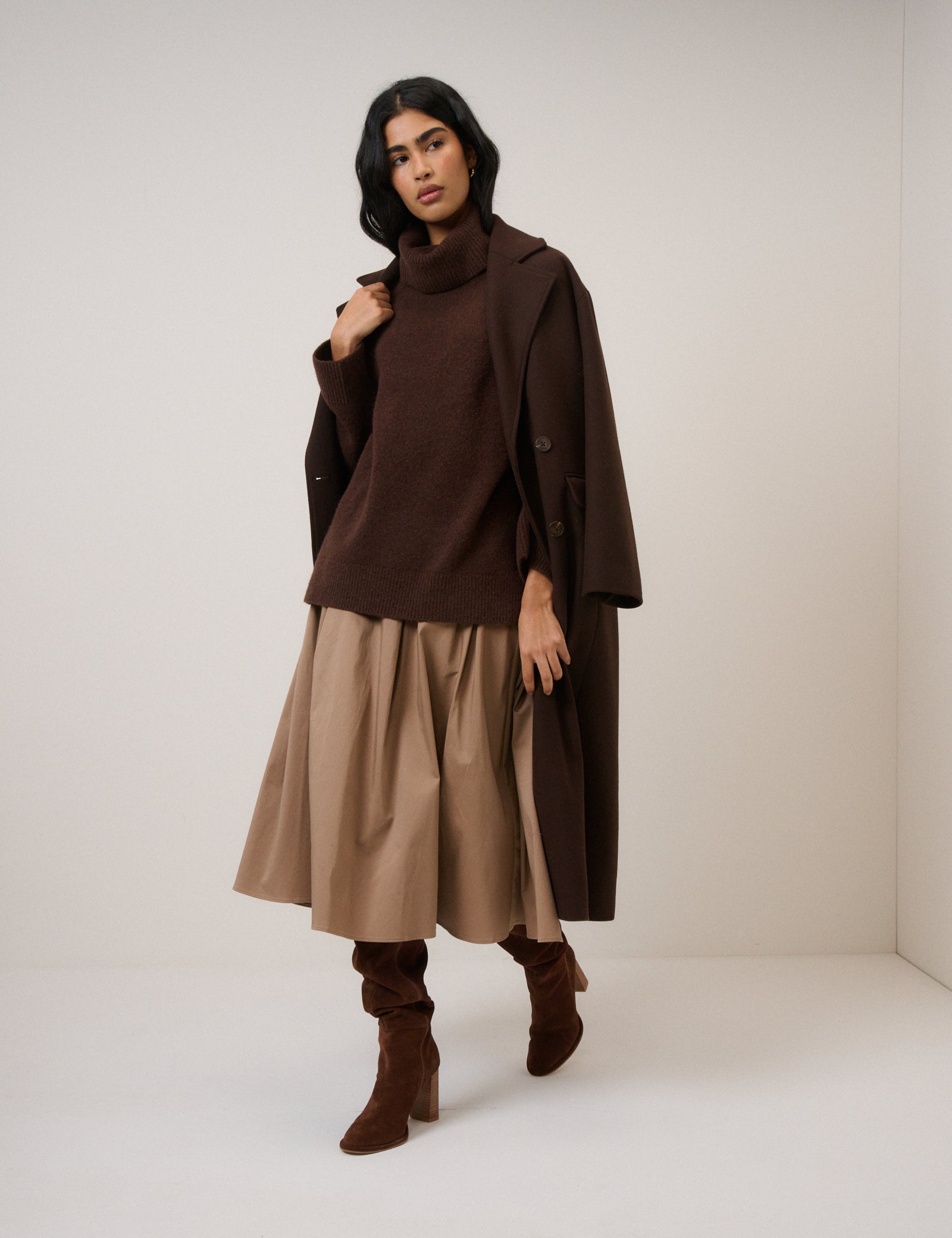 Chocolate Brown Roll Neck Relaxed Fit Jumper