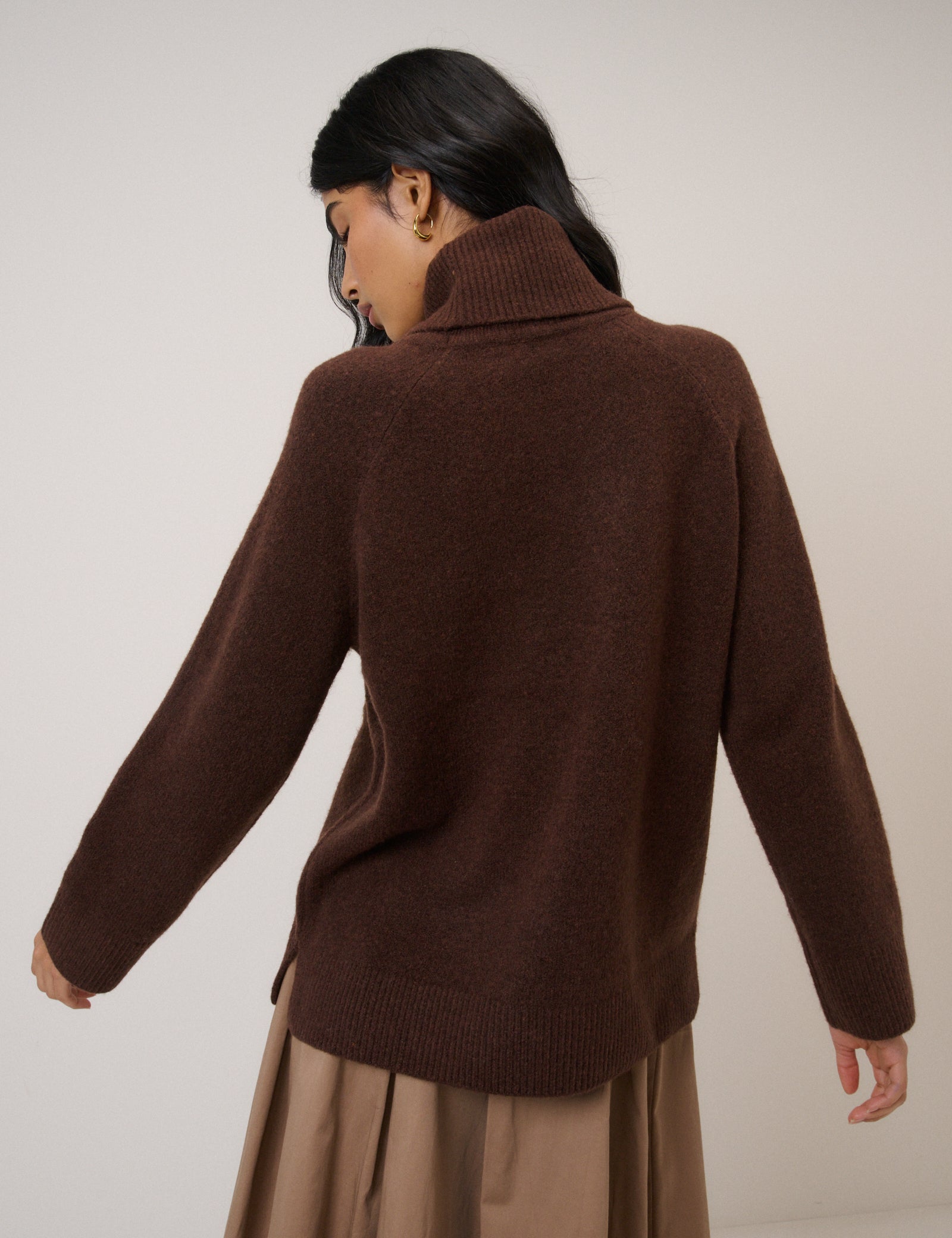 Chocolate Brown Roll Neck Relaxed Fit Jumper
