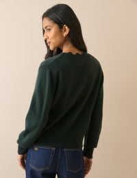 Green Wool-Blend Crochet Trim Jumper