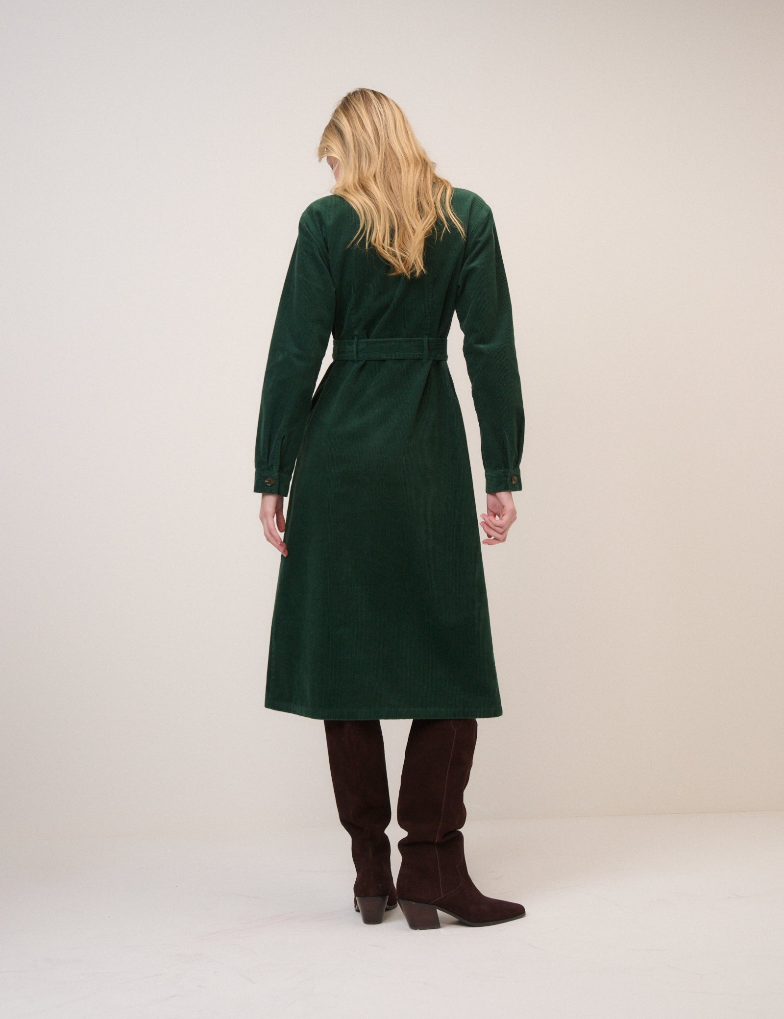 Green Cord Tie Waist Lizzy Midi Dress