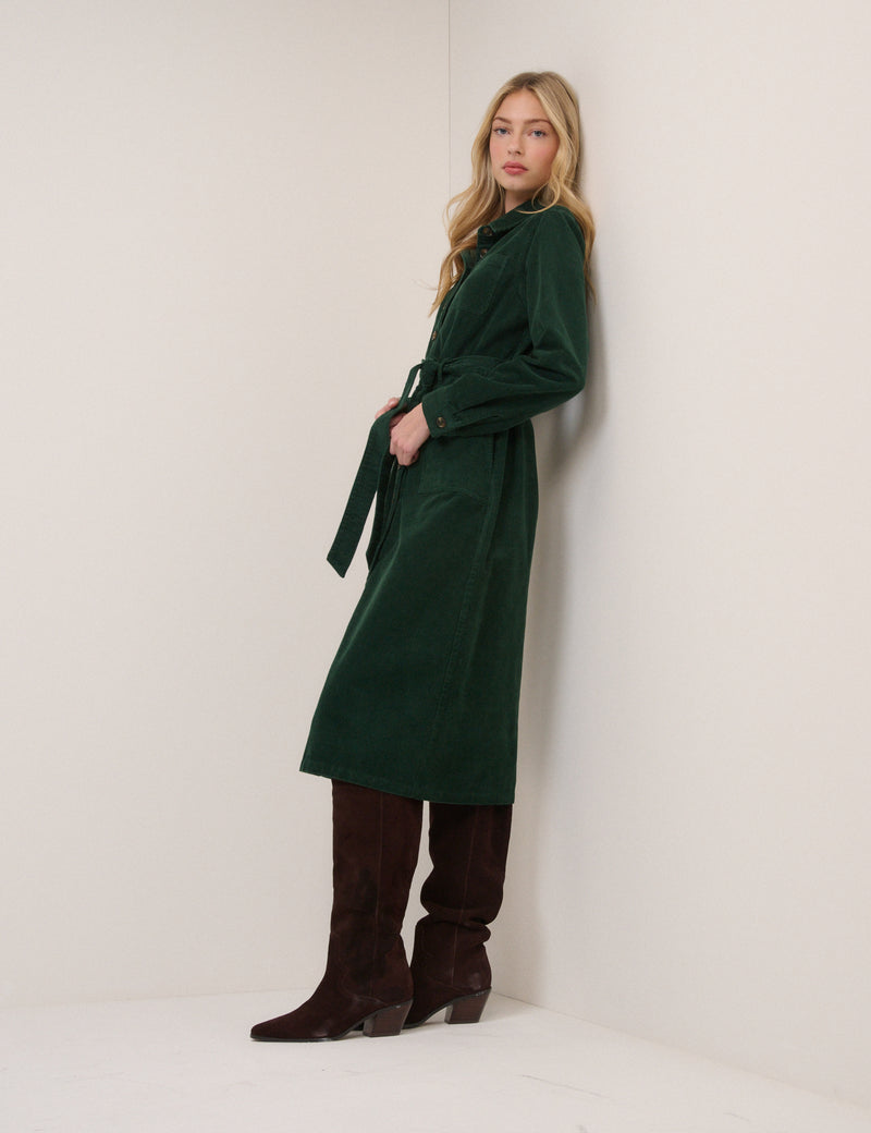 Green Cord Tie Waist Lizzy Midi Dress