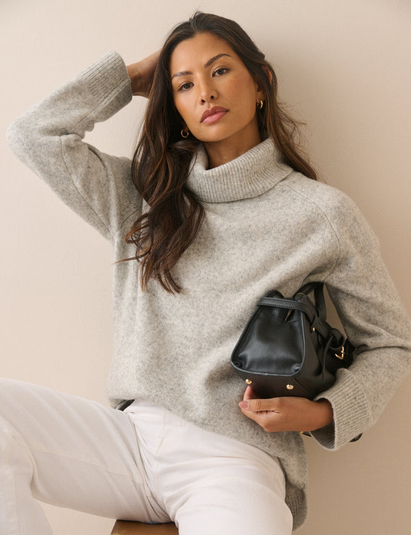 Grey Marl Roll-Neck Oversized Jumper