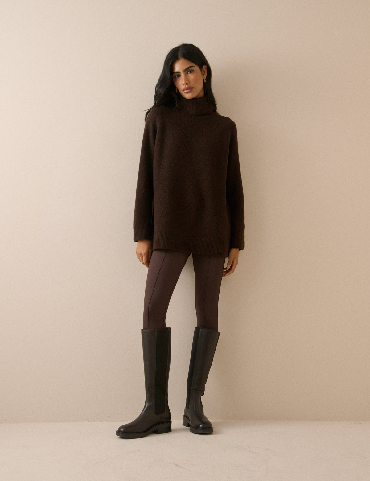 Brown Roll Neck Oversized Jumper