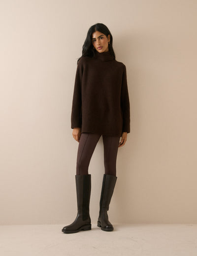 Brown Roll Neck Oversized Jumper