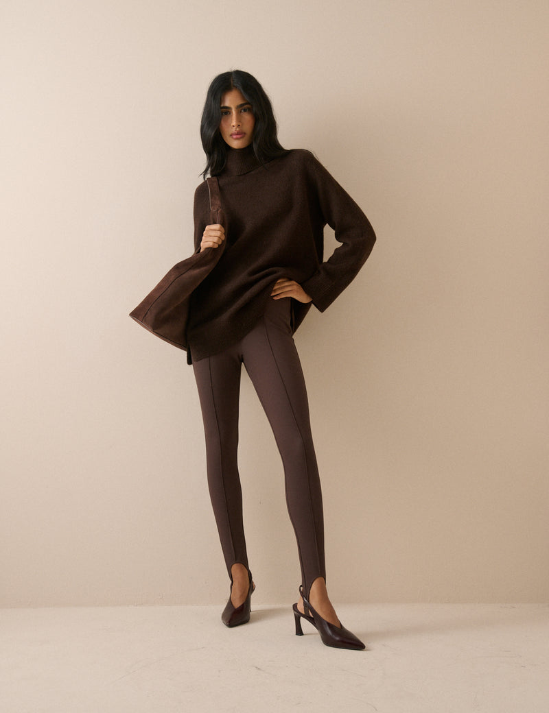 Brown Roll Neck Oversized Jumper