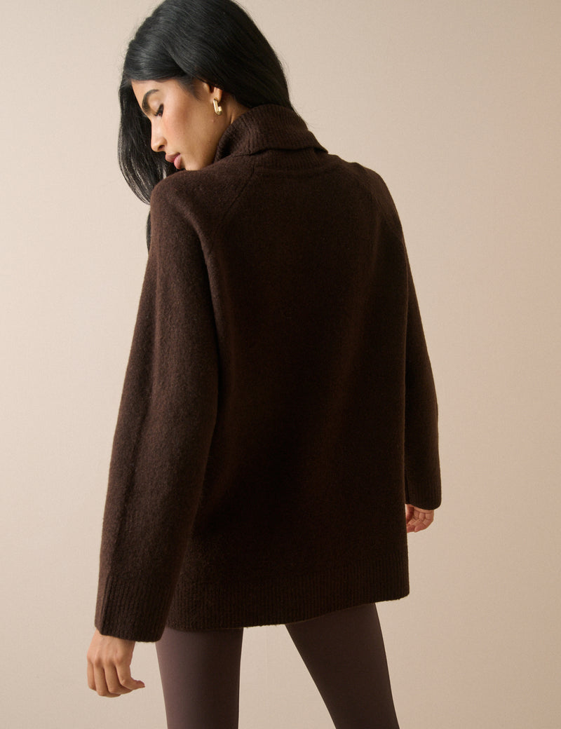 Brown Roll Neck Oversized Jumper