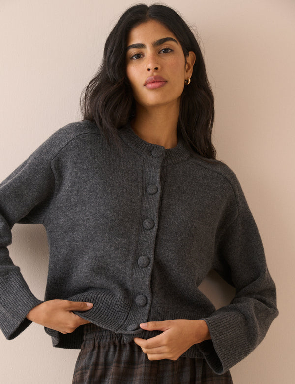 Grey Wool Saddle Lily Cardigan