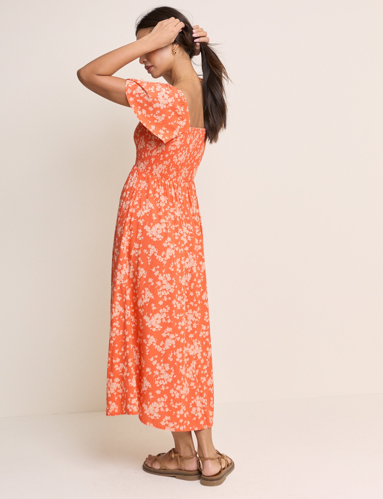 Orange Floral Bella Midi Dress