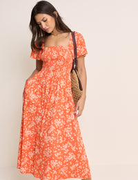 Orange Floral Bella Midi Dress