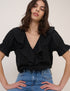 Black Embroidered Ruffle Trim Top
