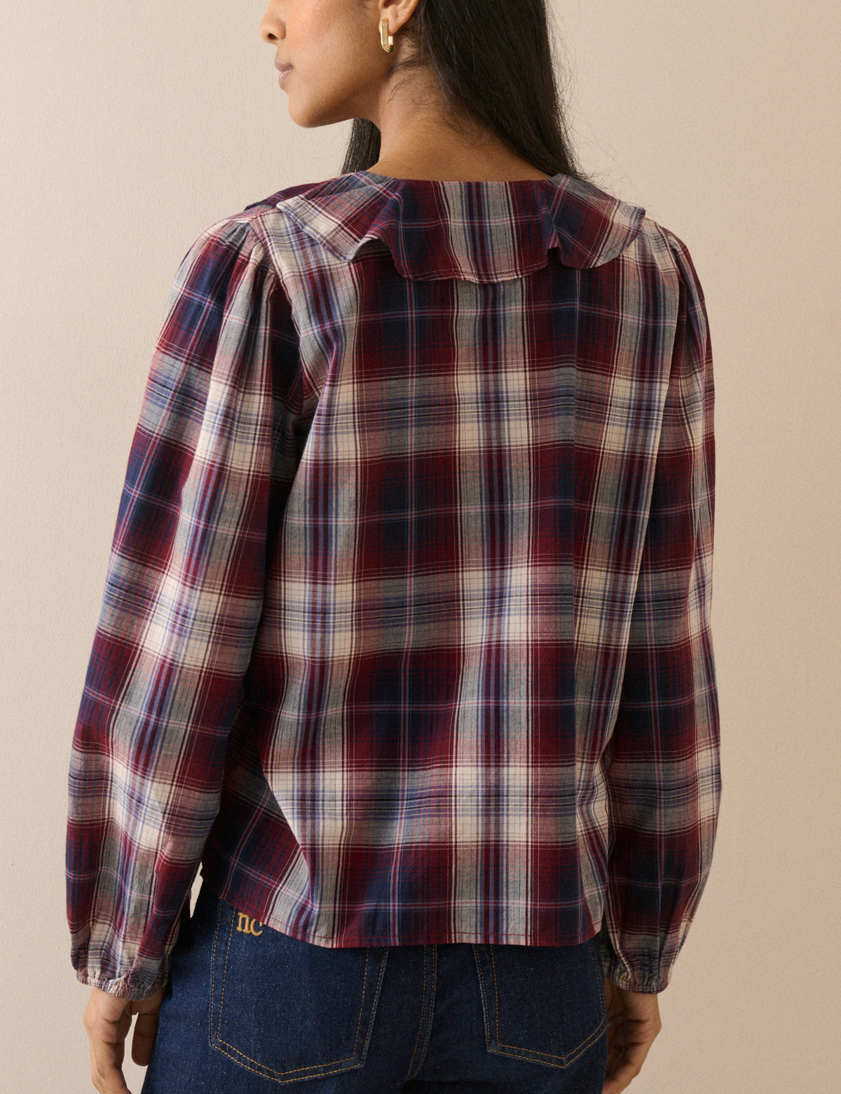 Red Check Ruffle Trim Top