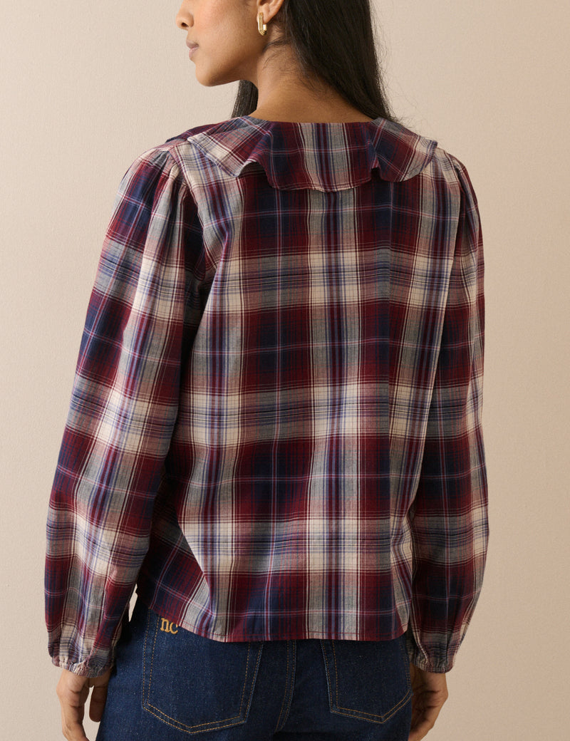Red Check Ruffle Trim Top