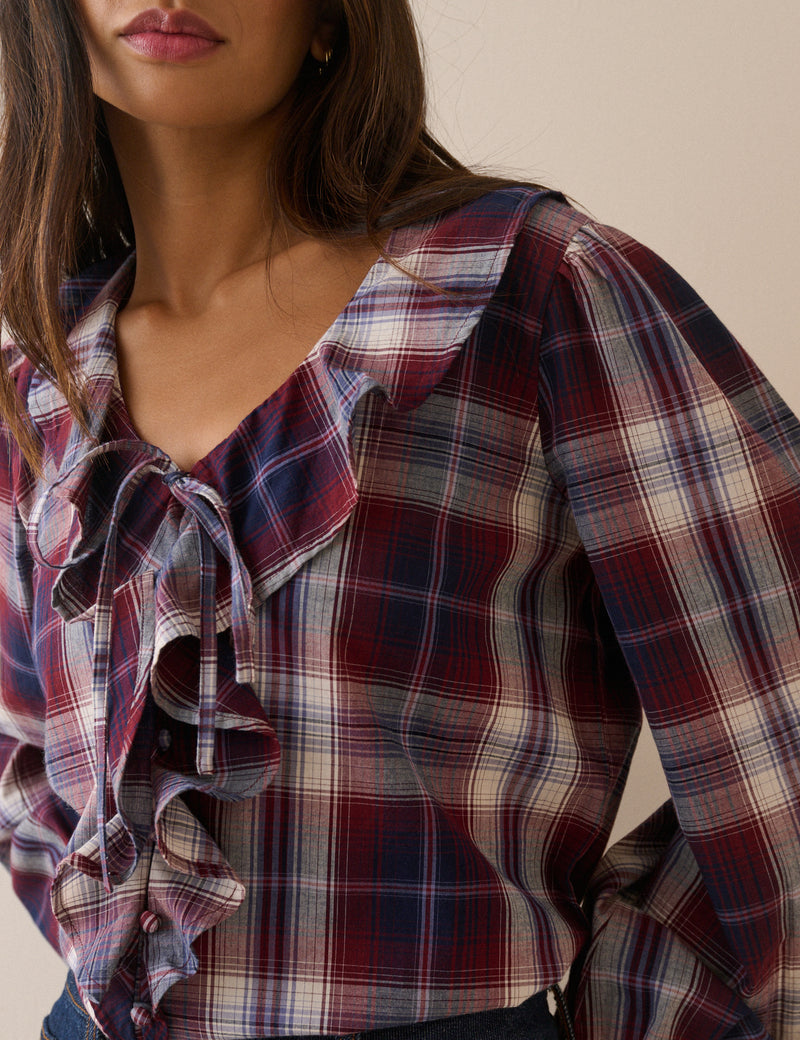 Red Check Ruffle Trim Top