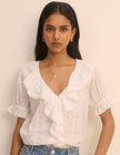 White Floral Broderie Ruffle Trim Top