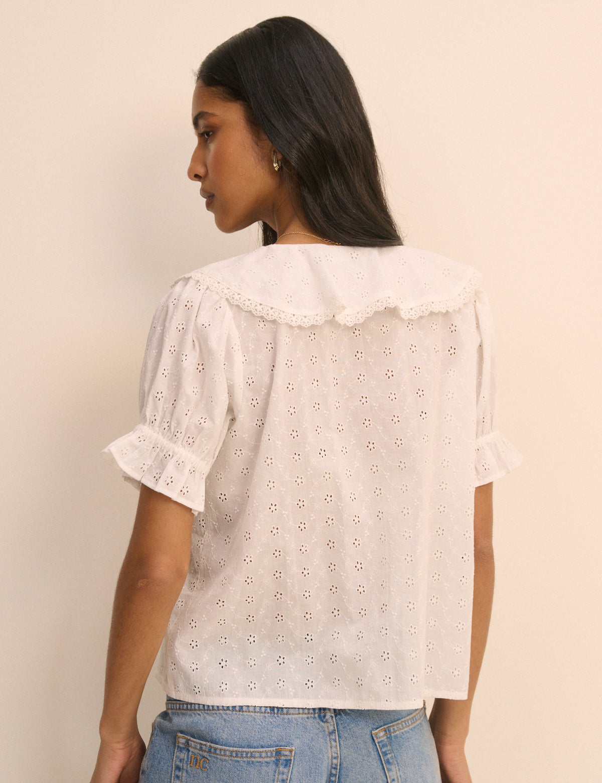 White Floral Broderie Ruffle Trim Top