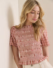 Red and Pink Gingham Shirred Top