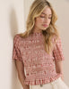Red and Pink Gingham Shirred Top