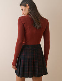 Black and Red Tartan Pleated Mini Skirt