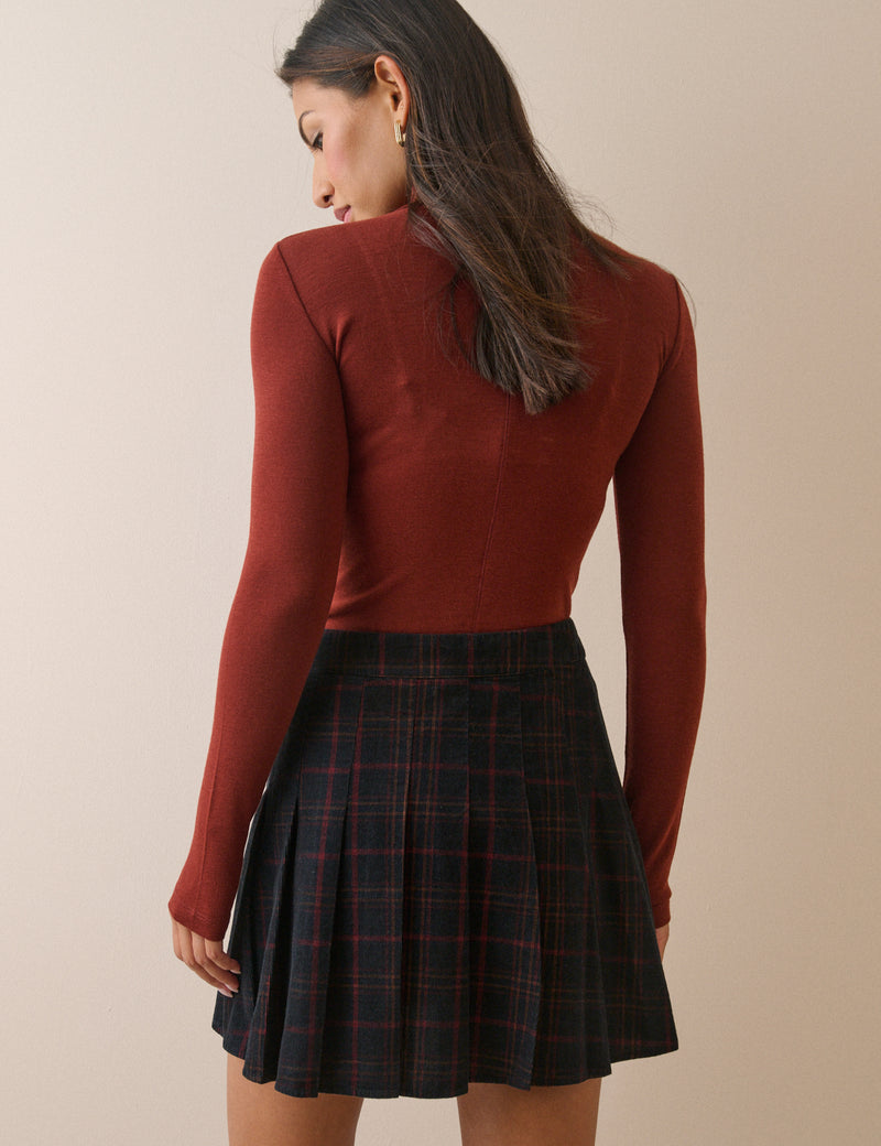 Black and Red Tartan Pleated Mini Skirt