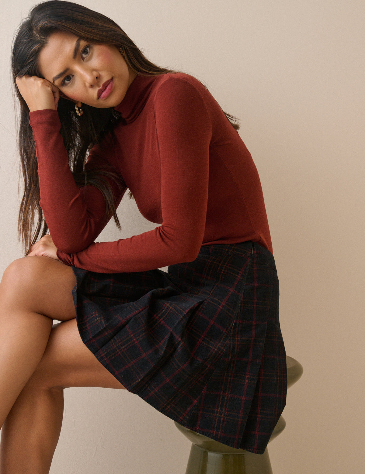 Black and Red Tartan Pleated Mini Skirt