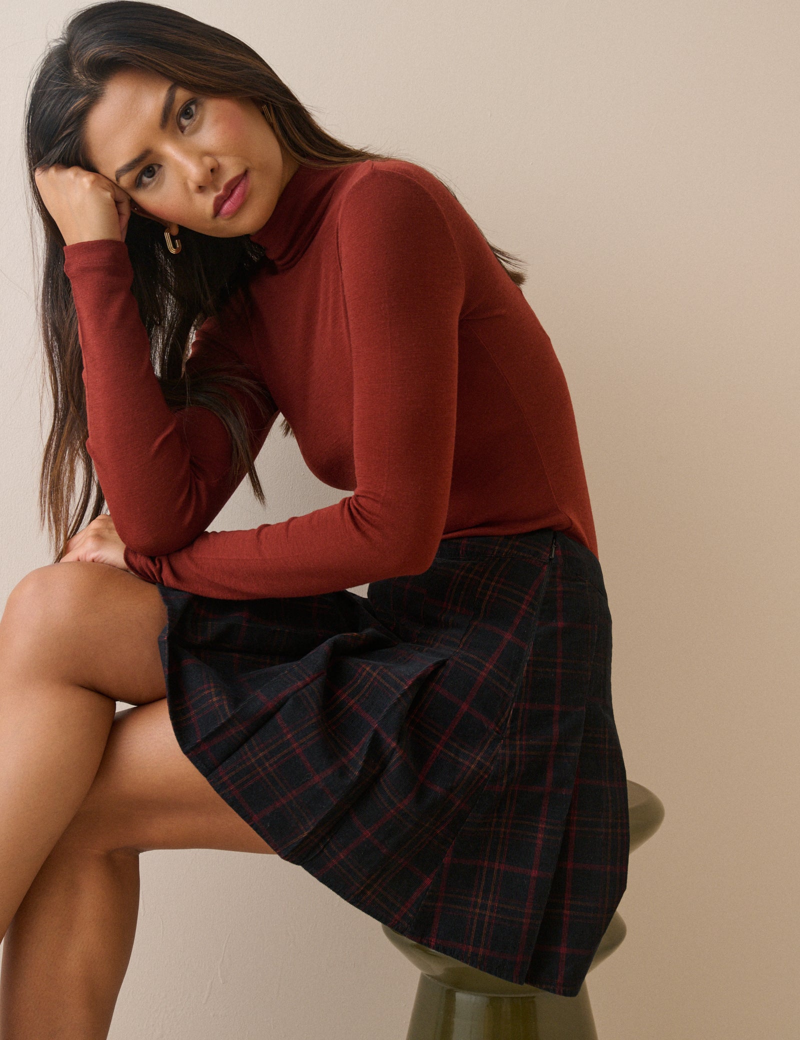 Black and Red Tartan Pleated Mini Skirt